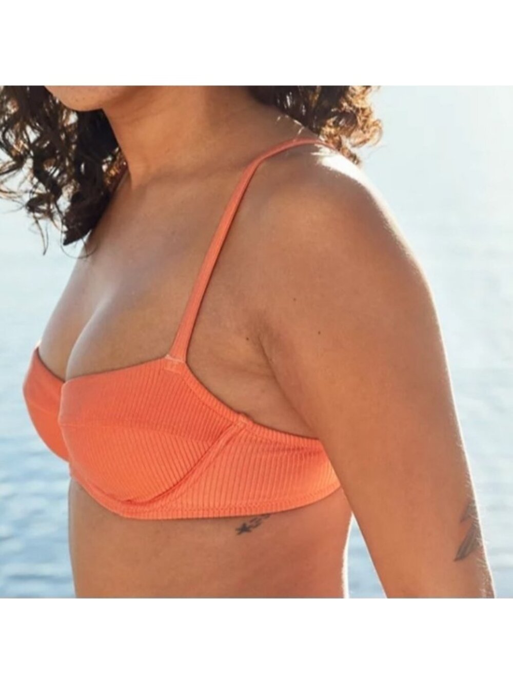 Aerie Shine Ribbed Orange Underwire Bikini Swim Swimsuit Top Size 36C New Beach